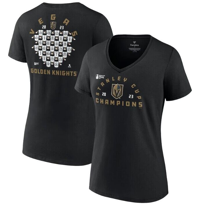 Women's Vegas Golden Knights Black 2023 Stanley Cup Champions Jersey Roster V-Neck T-Shirt